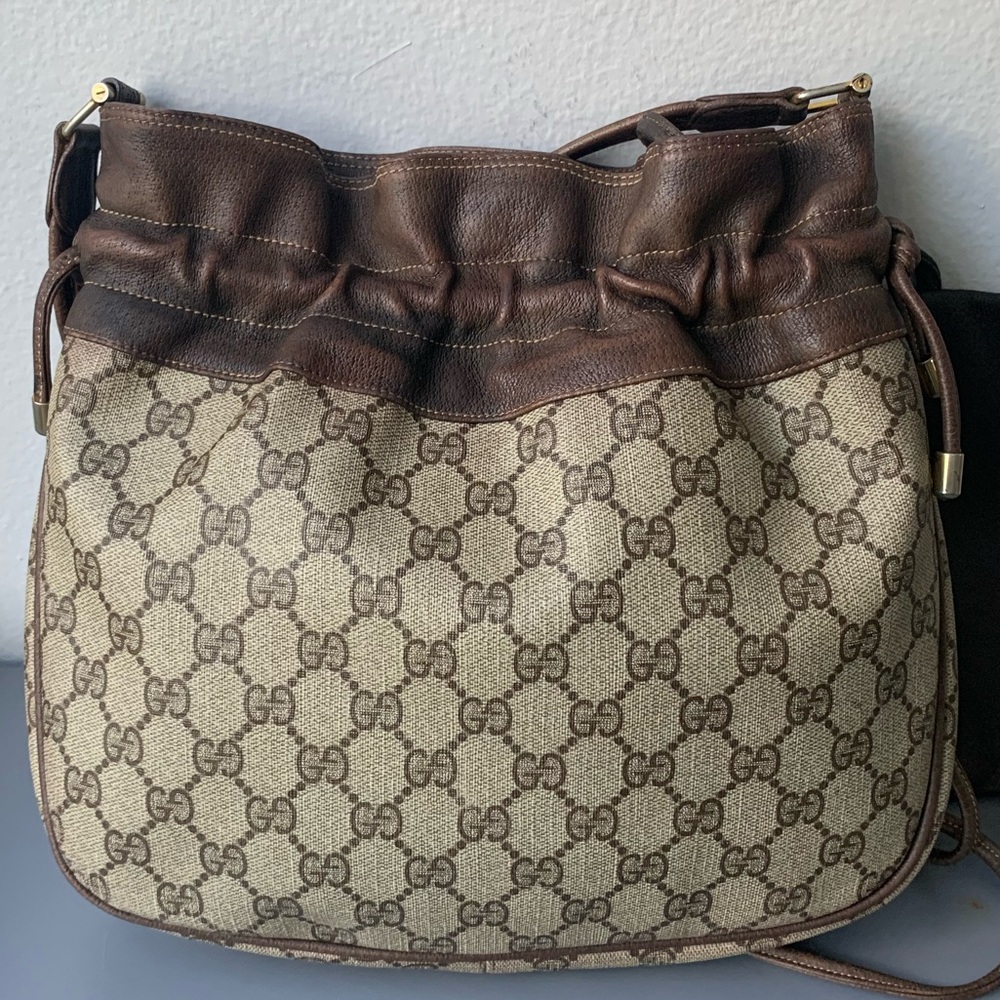 Gucci Vintage 70s Crossbody Bag GG Monogram Camera Bucket Shoulder Bag 1970s - Picture 10 of 17